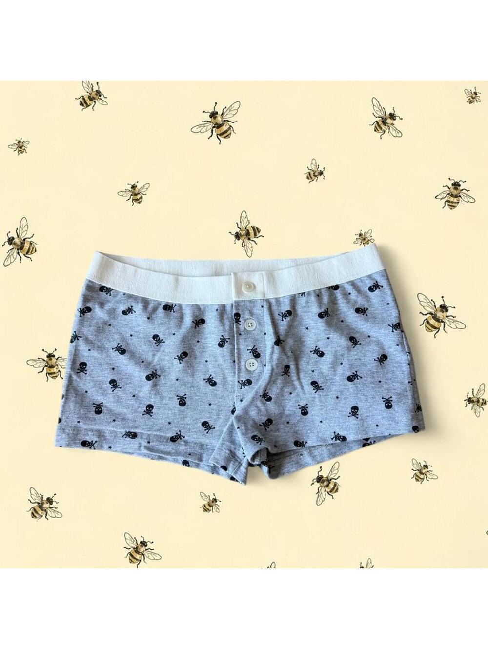 Brandy Melville grey and black skulls boxer shorts